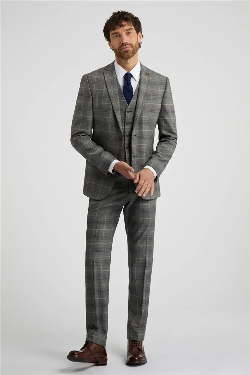 Antique Rogue Slim Fit Grey With Tan Checked Jacket thumbnail 3