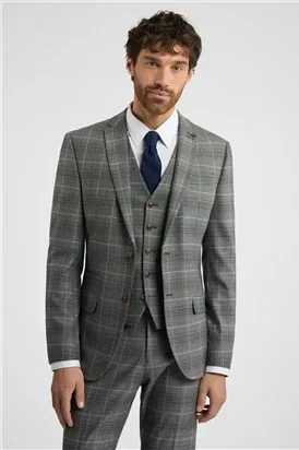 Antique Rogue Slim Fit Grey With Tan Checked Jacket thumbnail 7