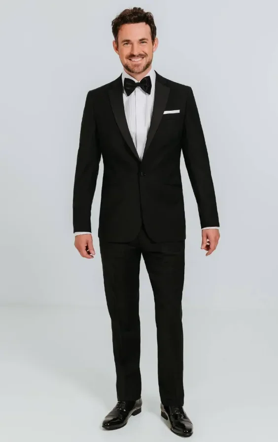 Black 100% Wool 2 Piece Tuxedo, Dress Shirt, Dress Shoes, Cummerbund, Bow Tie thumbnail 3