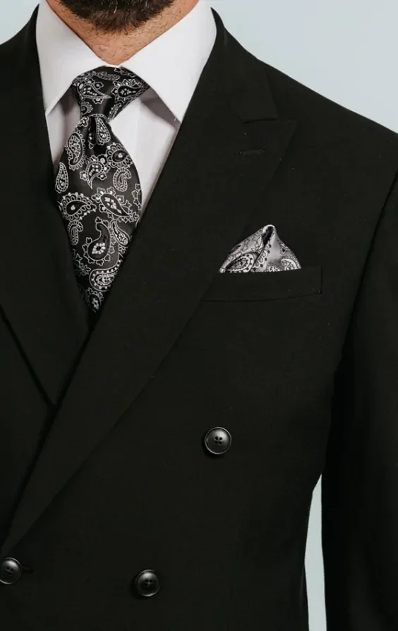 Black Double Breasted 3 Piece Suit with Peak Lapel thumbnail 6