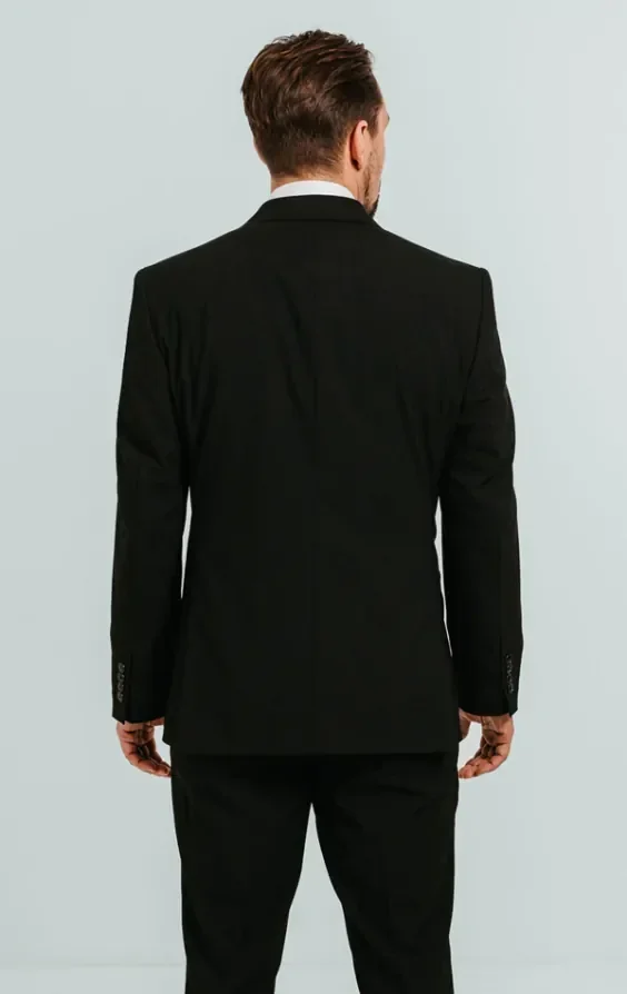 Black Double Breasted Suit Jacket with Peak Lapel thumbnail 3