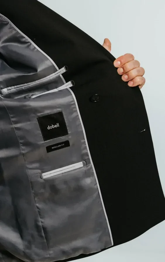 Black Double Breasted Suit Jacket with Peak Lapel thumbnail 6