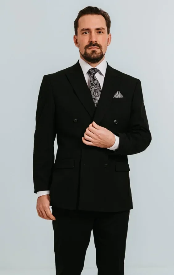 Black Double Breasted Suit with Peak Lapel thumbnail 2