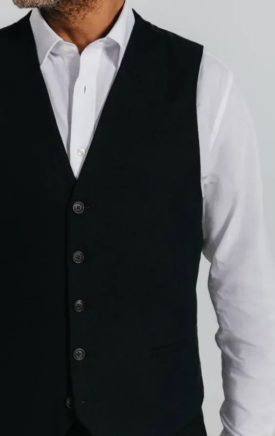 Black Linen Twill Waistcoat thumbnail 3