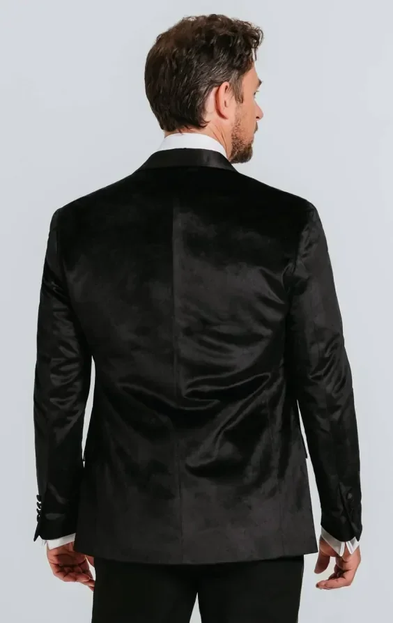 Black Slim Fit Velvet Jacket thumbnail 3