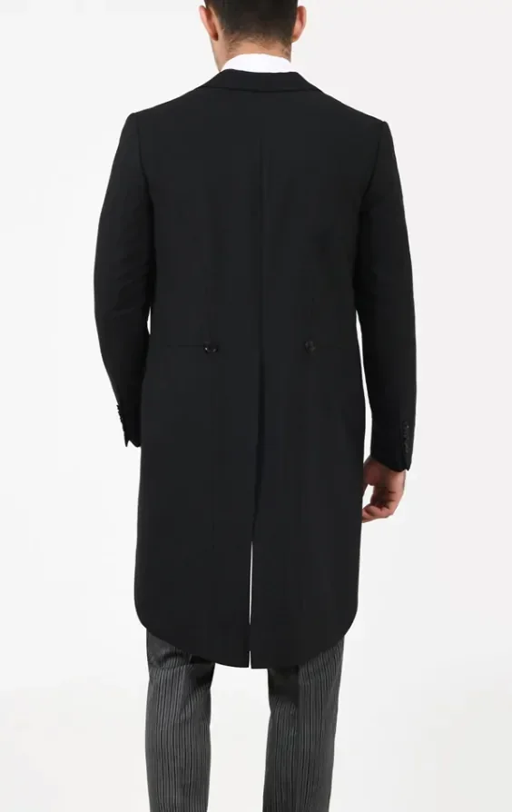 Black Wool Herringbone Morning Suit with Striped Trousers thumbnail 5