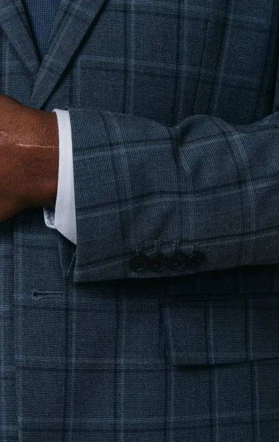 Blue Bold Windowpane Check Suit Jacket thumbnail 4