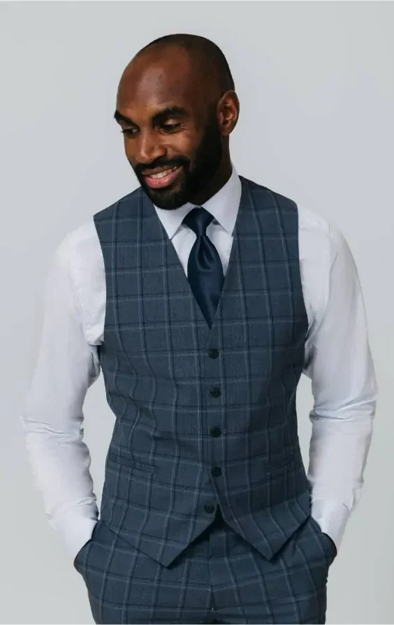 Blue Bold Windowpane Check Waistcoat thumbnail 2
