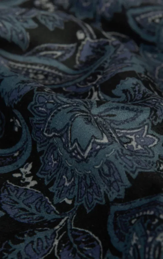 Blue Paisley Velvet Print Dinner Jacket with Peak Lapel thumbnail 9