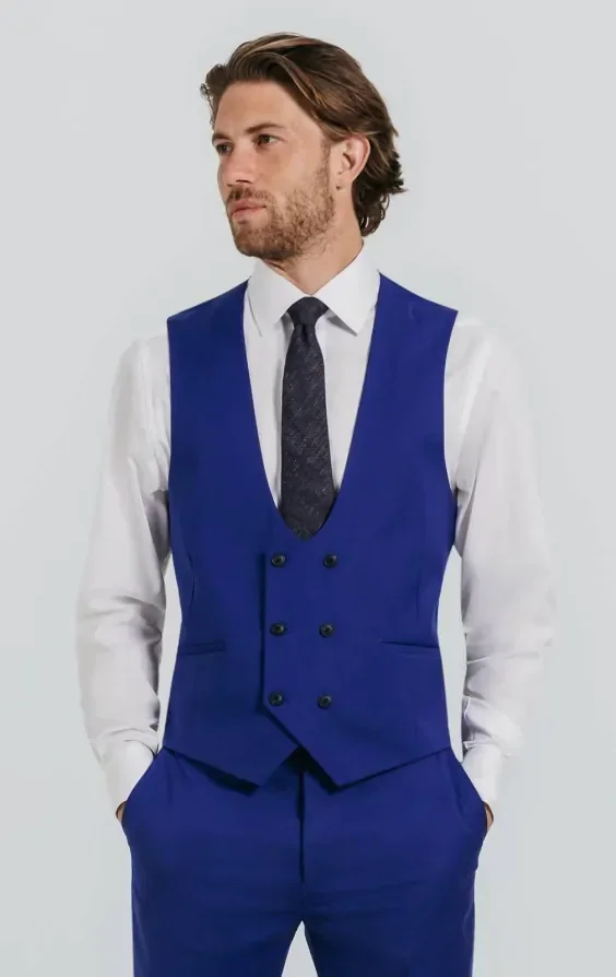 Bright Blue Double Breasted Waistcoat thumbnail 2