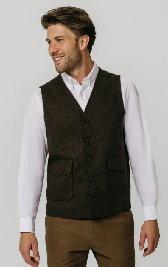 Brown Barleycorn Tweed Waistcoat with Patch Pockets primary image