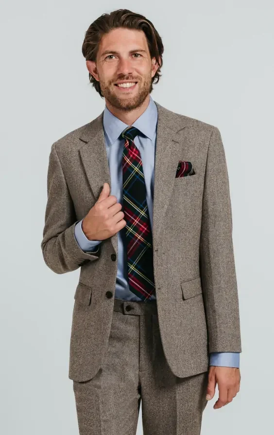 Brown Herringbone Tweed Suit Jacket thumbnail 2