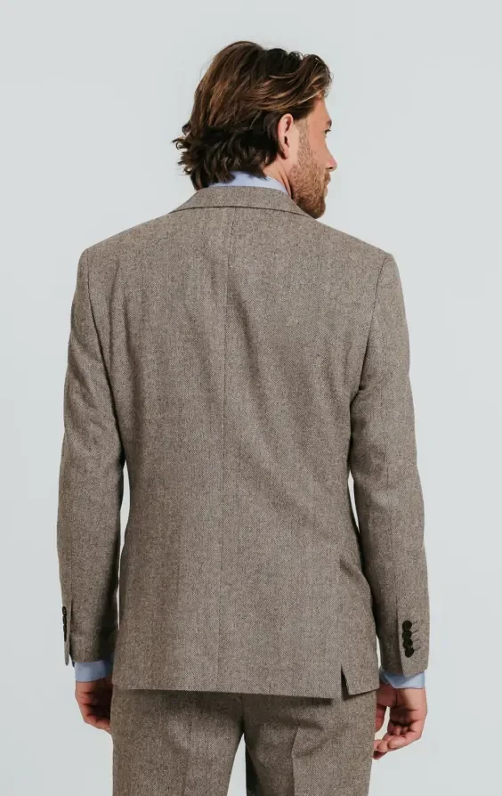 Brown Herringbone Tweed Suit Jacket thumbnail 3