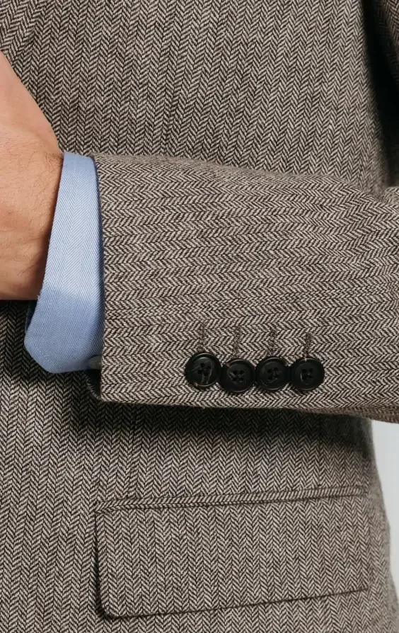 Brown Herringbone Tweed Suit Jacket thumbnail 4