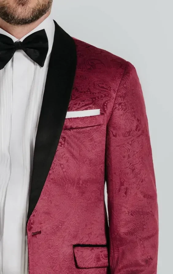 Burgundy Paisley Velvet Tuxedo Jacket thumbnail 5