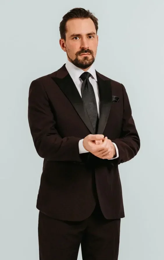 Burgundy Peak Lapel Tuxedo Jacket thumbnail 2
