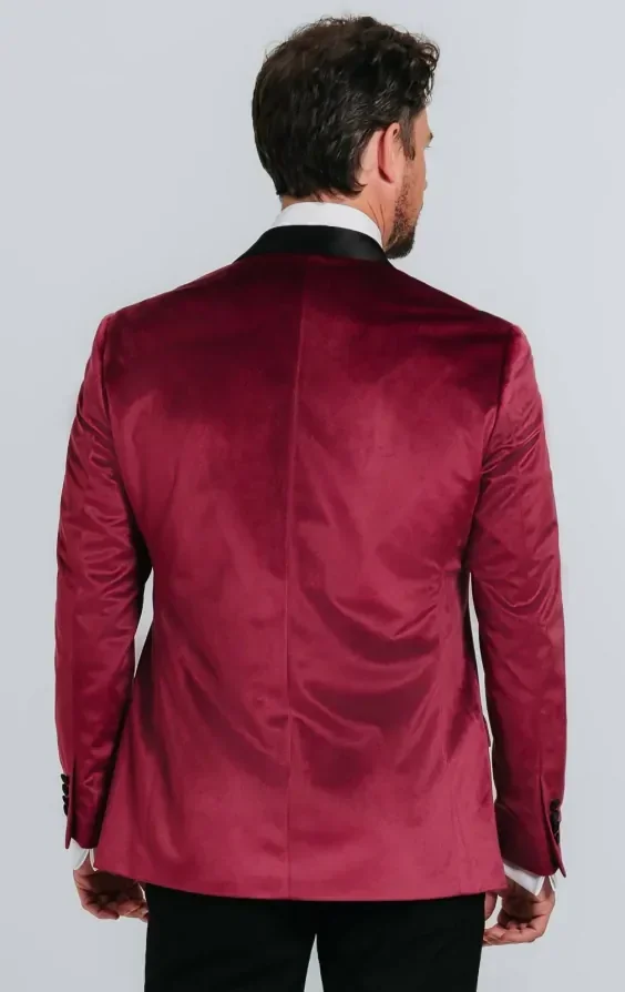 Burgundy Velvet Tuxedo with Black Trousers thumbnail 4