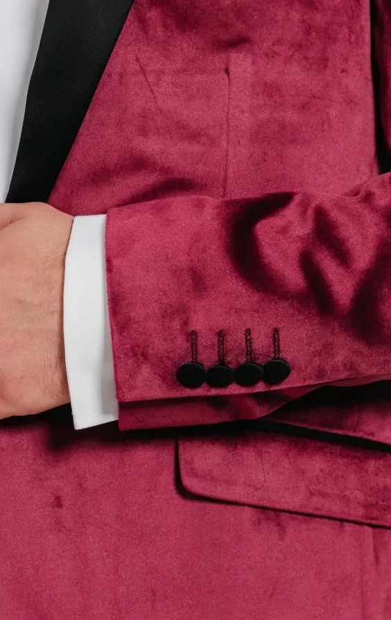 Burgundy Velvet Tuxedo with Black Trousers thumbnail 5
