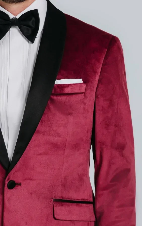 Burgundy Velvet Tuxedo with Black Trousers thumbnail 6