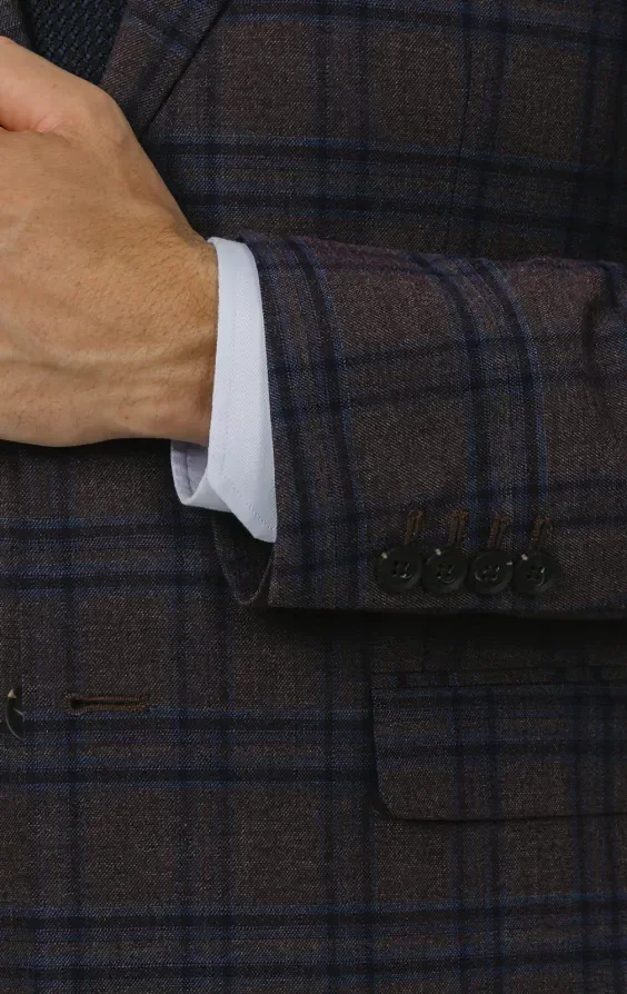 Burgundy with Blue Windowpane Check Suit Jacket thumbnail 4