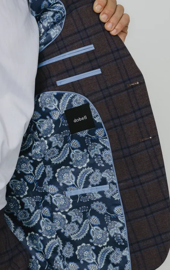 Burgundy with Blue Windowpane Check Suit Jacket thumbnail 6