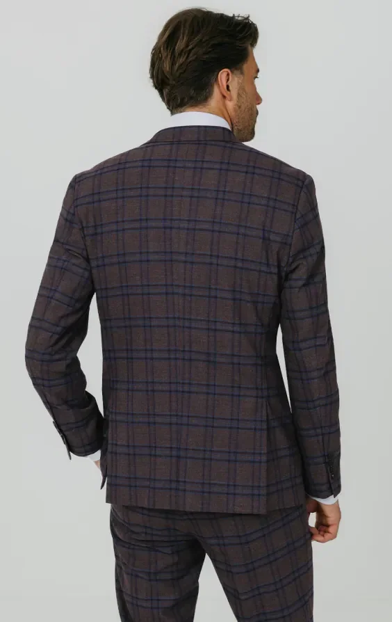 Burgundy with Blue Windowpane Check Suit Jacket thumbnail 7