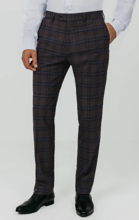 Burgundy with Blue Windowpane Check Suit Jacket thumbnail 8