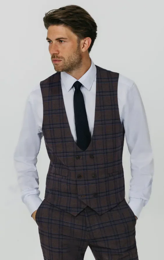 Burgundy with Blue Windowpane Check Suit Jacket thumbnail 9