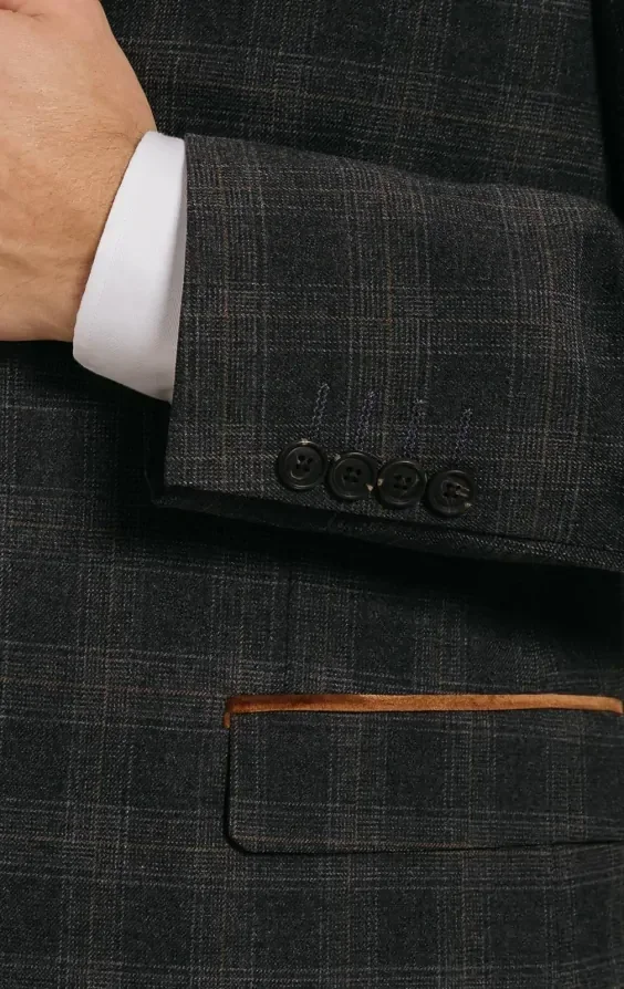 Charcoal Heritage Check with Brown Trim Suit Jacket thumbnail 4