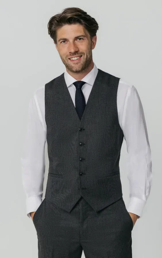 Charcoal Puppytooth Check Waistcoat thumbnail 2