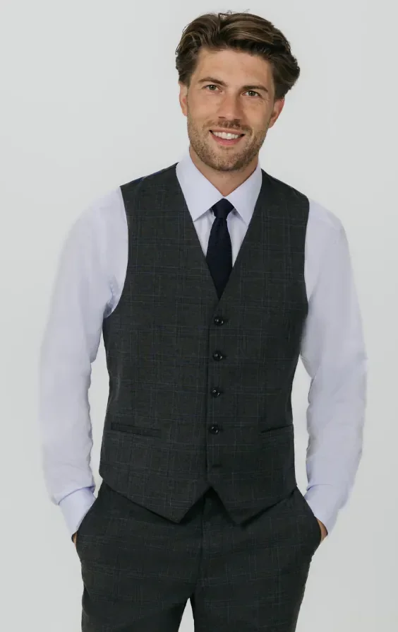 Charcoal Windowpane Check 3 Piece Suit thumbnail 9