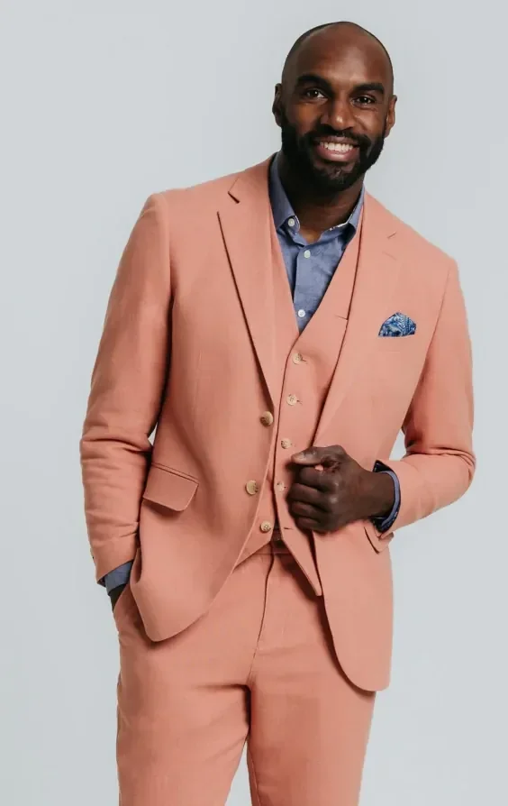 Coral Linen Twill 3 Piece Casual Suit