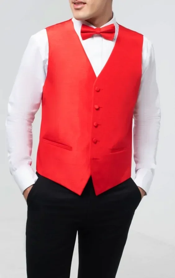 Crimson Red Dupion Waistcoat thumbnail 2
