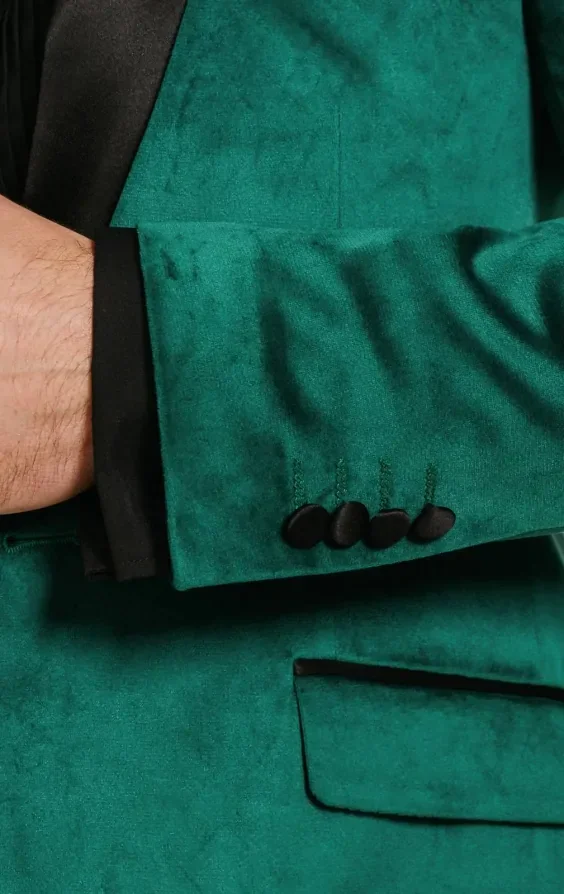 Dark Green Slim Fit Velvet Jacket thumbnail 4