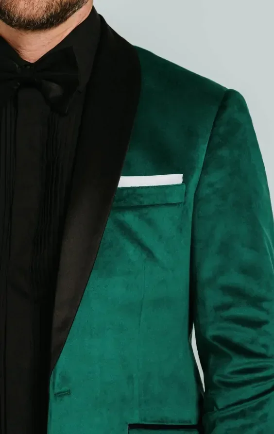 Dark Green Slim Fit Velvet Jacket thumbnail 5