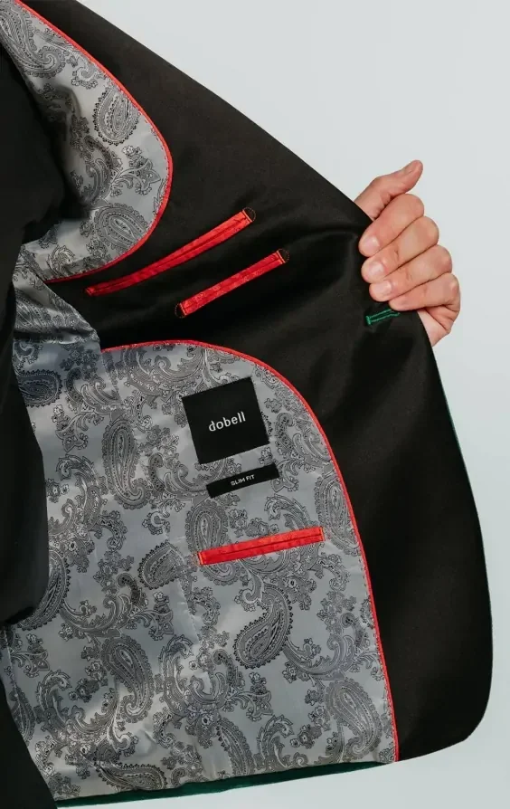 Dark Green Slim Fit Velvet Tuxedo with Black Trousers thumbnail 7