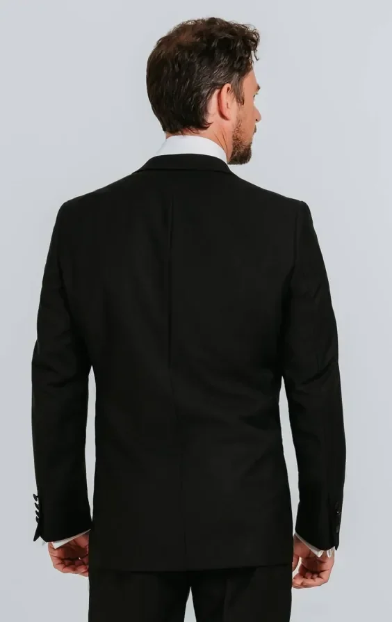 Black 100% Wool 3 Piece Tuxedo with Notch Lapel thumbnail 4
