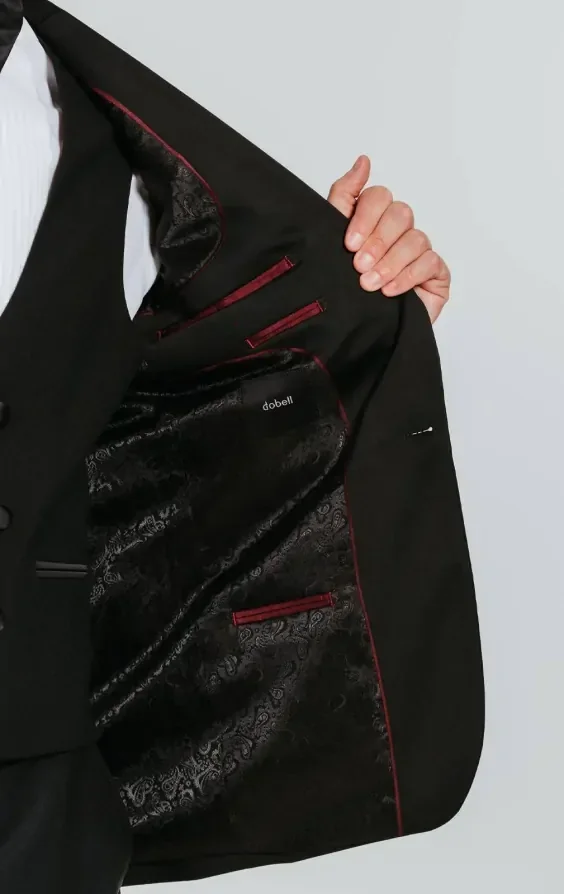 Black 100% Wool 3 Piece Tuxedo with Notch Lapel thumbnail 7