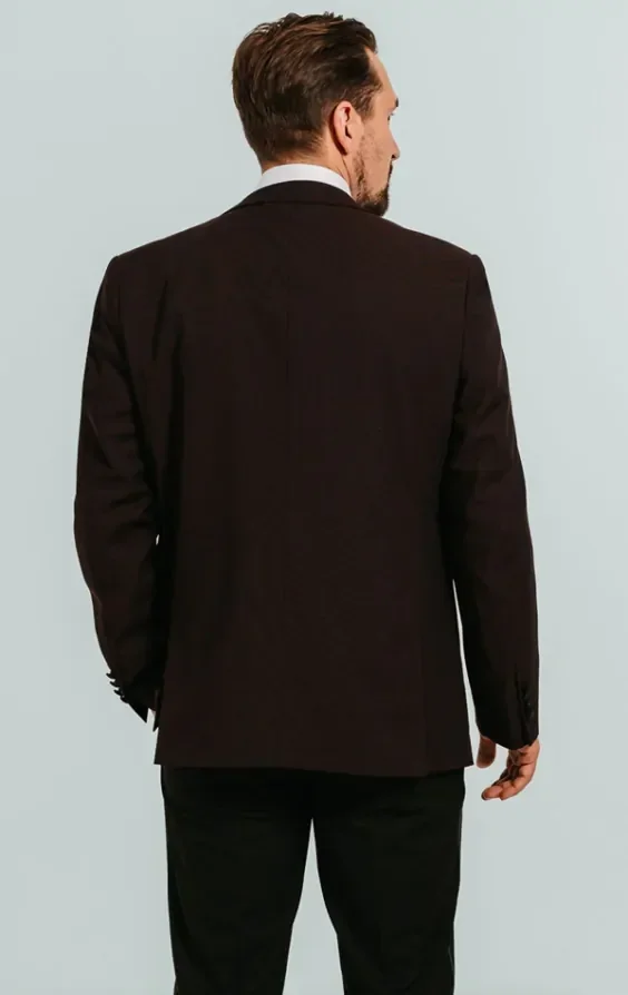 Burgundy 3 Piece Tuxedo with Peak Lapel & Black Trousers thumbnail 4