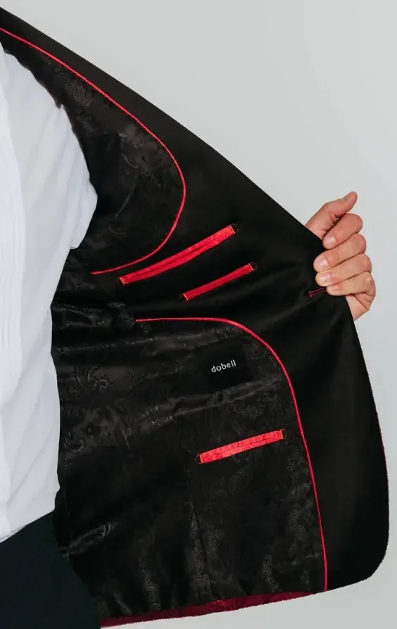 Burgundy Paisley Velvet Tuxedo with Black Trousers thumbnail 7