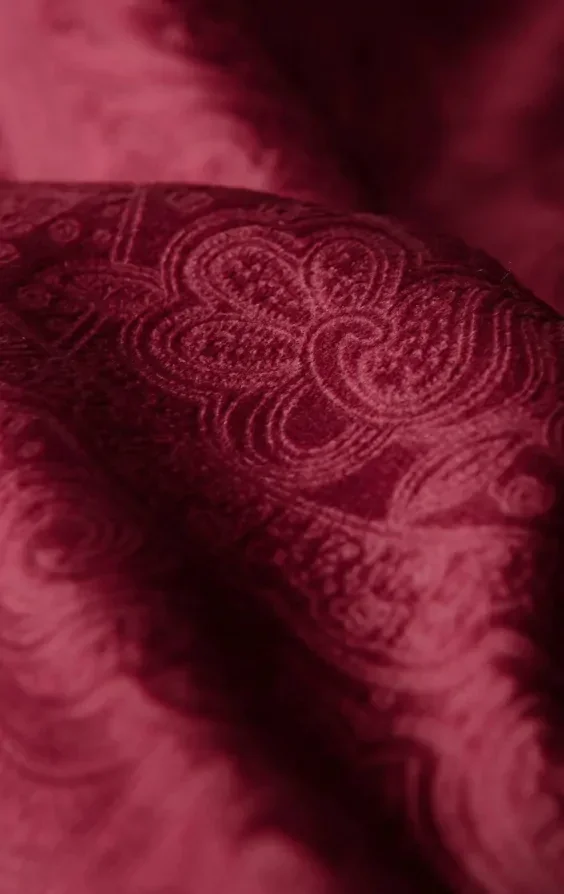 Burgundy Paisley Velvet Tuxedo with Black Trousers thumbnail 9