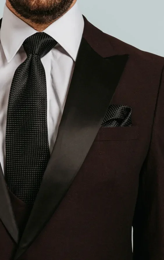 Burgundy Tuxedo with Peak Lapel & Black Trousers thumbnail 6