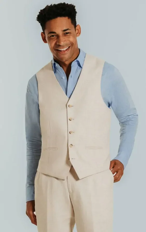 Cream Linen Slim Fit 3 Piece Suit thumbnail 8
