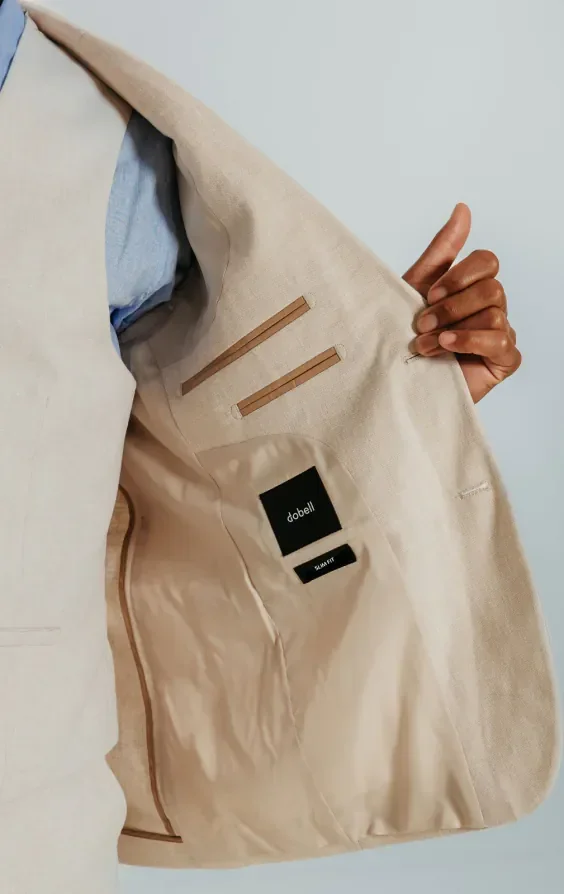 Cream Linen Slim Fit Suit Jacket thumbnail 6