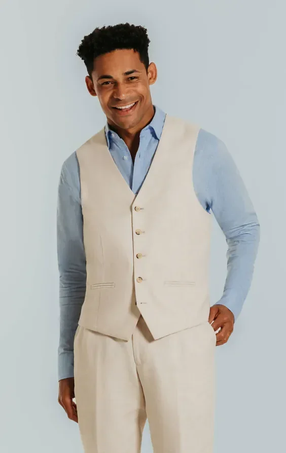 Cream Linen Slim Fit Suit Jacket thumbnail 8