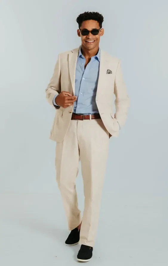 Cream Linen Slim Fit Suit thumbnail 3