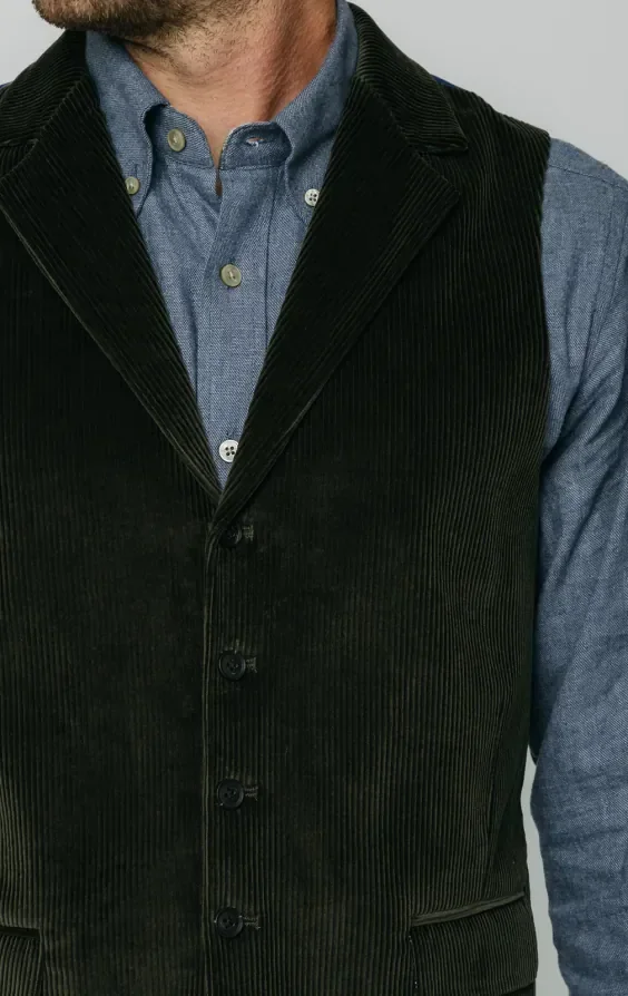 Green Corduroy Waistcoat with Notch Lapel thumbnail 3