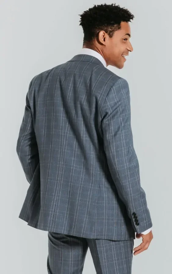 Light Blue Check Suit Jacket with Peak Lapel thumbnail 3