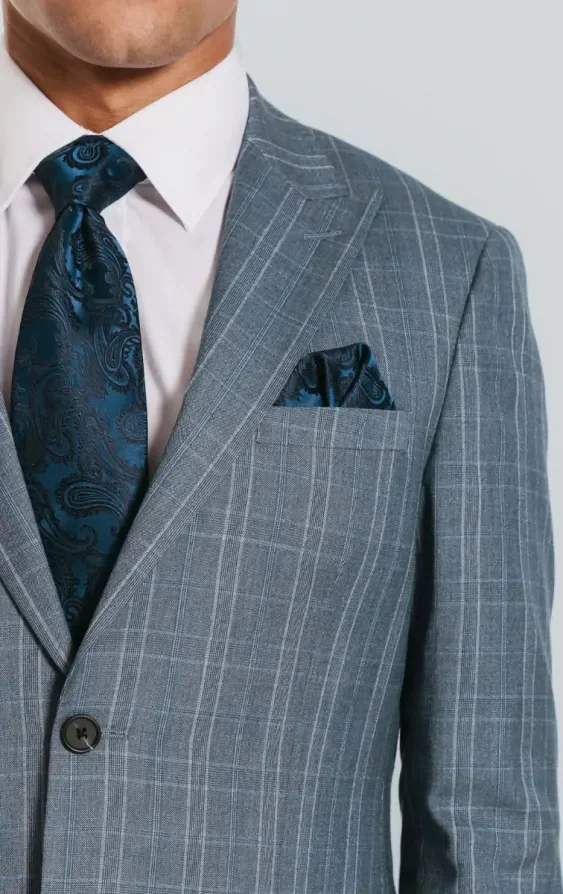 Light Blue Check Suit with Peak Lapel thumbnail 7