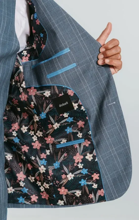 Light Blue Check Suit with Peak Lapel thumbnail 8